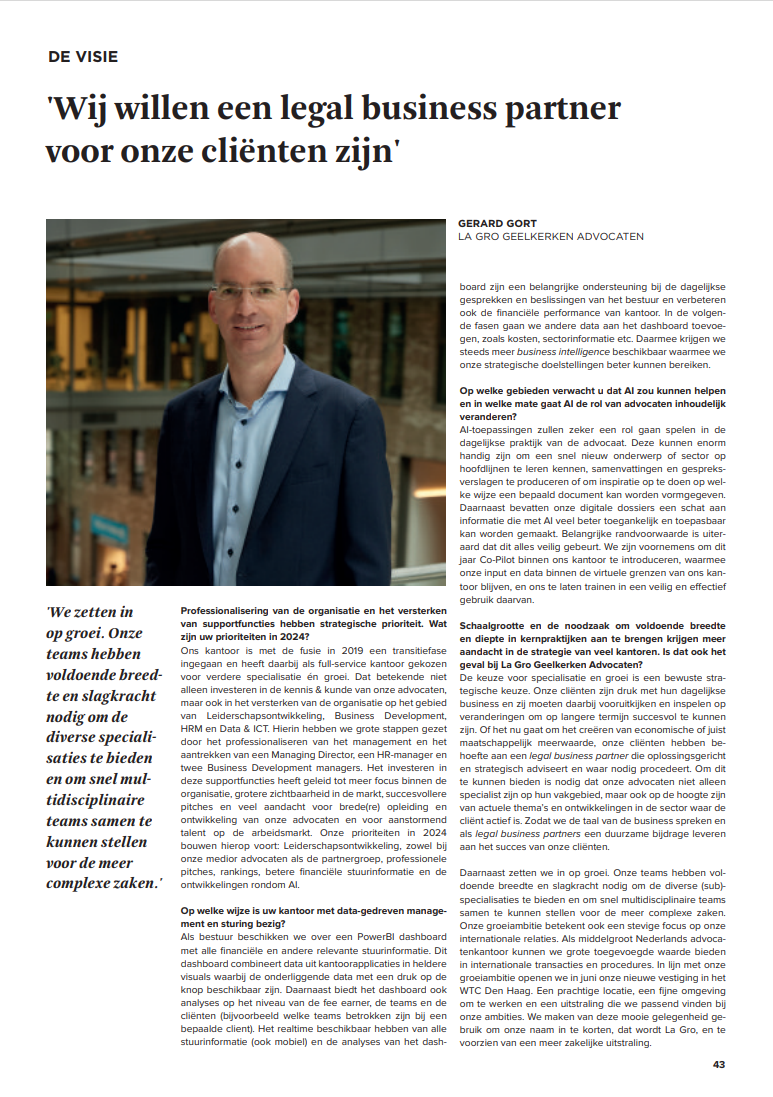 Managing partner en advocaat Gerard Gort in het Financieele Dagblad